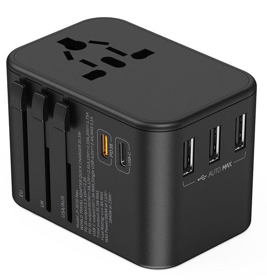 Adaptador de Viaje Universal con USB | Un Solo Enchufe para 170 Países